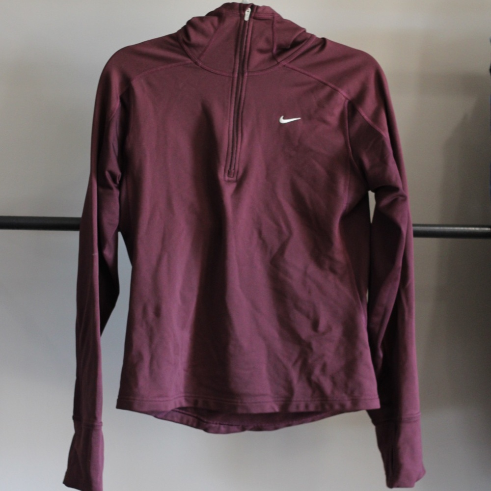 NIKE dri-fit zip up jacket, size medium, maroon, with thumb holes